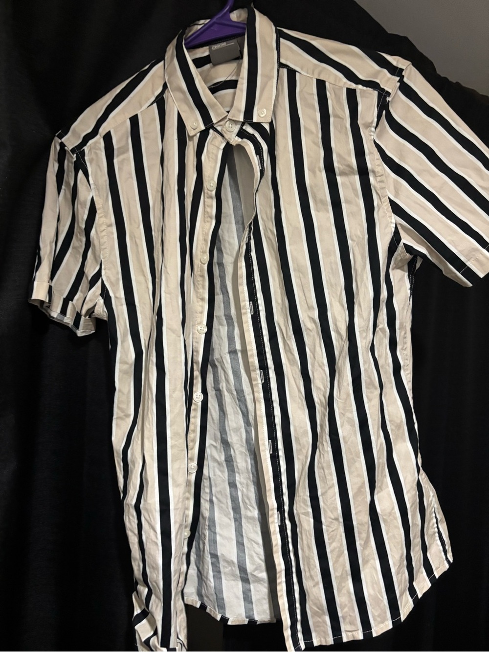 ASOS Black & White Vertical Stripe Short-Sleeve Button-Down Shirt